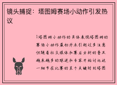 镜头捕捉：塔图姆赛场小动作引发热议